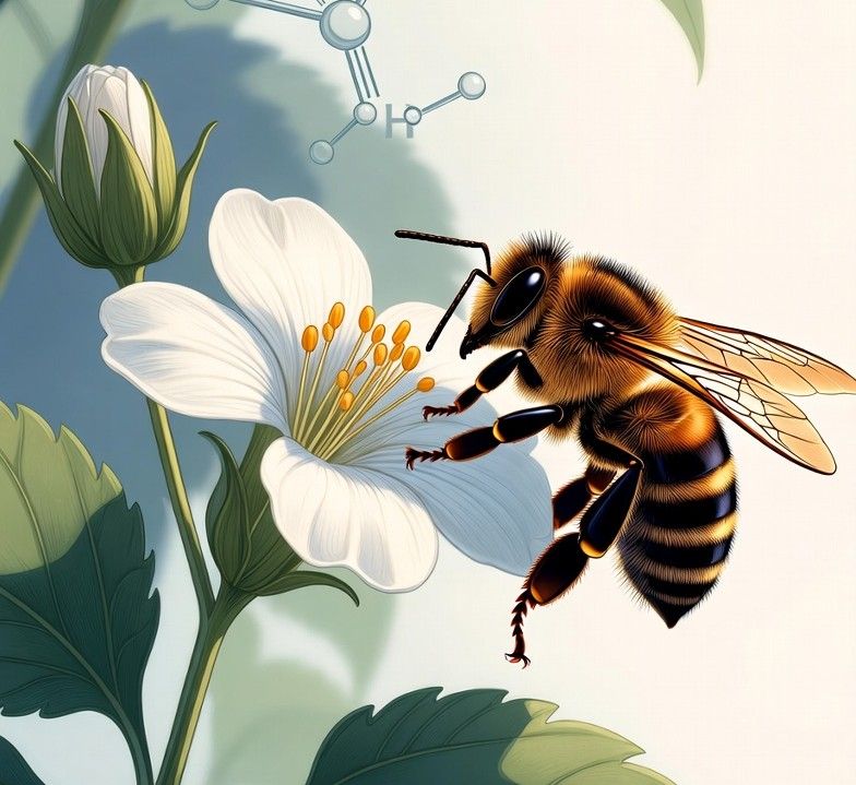 bee collecting nectar from a flowering medicinal plant